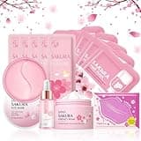 Skin Care Set,Cherry Blossom Skin Care Sets & Kits, Skin Care Kit For Women & Girls,Skincare Gift Set With Serum,Face Cream,Sleep Mask,Eye Mask,Mud Mask,Lip Mask Japanese Skincare Products