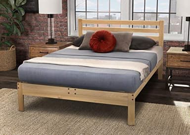 KD Frames Lexington Platform Bed - Queen Bed Frame - Unfinished Wood Bed Frame - Natural, Minimalist Bed with Slatted Headboard - Easy Assembly, No Box Spring Needed - Solid Wood Queen Platform Bed