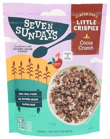 Seven Sundays Little Crispies Cereal, High Protein, Gluten-Free Kids Snack & Breakfast – Made with Real Ingredients, No Sugar Alcohols – Healthy Alternative for Breakfast, 8 oz, Cocoa Crunch