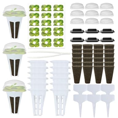 85Pcs Hydroponic Pods Supplies, Grow Anything Kit, Hydroponics Garden Accessories for IDOO, QYO, LYKO, 24 Grow Sponges 12 Baskets 12 Domes 24 Pod Labels 6 Spacers 6 Plant Labels 1 Tweezer(Square)