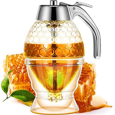 Boao Acrylic Honey Dispenser with Stand Comb Shaped Honey Pot, No Drip Syrup and Sugar Jar Pot with High Capacity Pourer Dispenser
