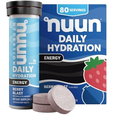 Nuun Energy Electrolyte Tablets with Ginseng, Caffeine from Green Tea Extract, Vitamin B12, B6, B5, Magnesium & 4 Other Electrolytes, Gluten Free & Vegan, Berry Blast, 8 Pack (80 Servings Total)