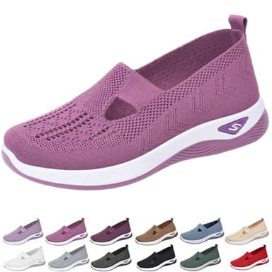 Women's Orthopedic Walking Shoes,Woven Breathable Orthowalkway Womens Sneakers,Lightweight Non-Slip Arch Support Slip on Shoes Purple 42