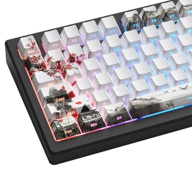 Womier PBT Keycaps Set 130 Keys, Custom White Japanese Keyboard Doubleshot Dye Sub Side Print Shine Through Keycaps 60 65 75 100 Percent, Cherry Profile, Cherry Blossom