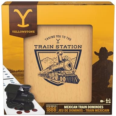 Spin Master Games, Yellowstone Mexican Train Dominoes Set, Classic Family Tile Board Game in Wood Case, Modern Dominoes Set for Adults with Trains, 2-8 Players, for Ages 8 & Up