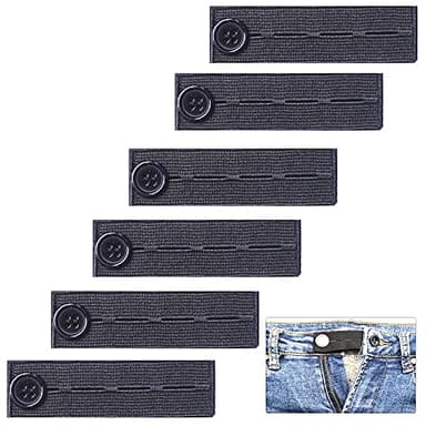 AXEN 6 Pieces Elastic Waist Extenders, Adjustable Wasitband Button Extender for Pants Jeans Trousers, Pack of 6 Black