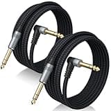 Birvemce 2 Pack Premium TRS Cable 10FT, 1/4 Inch TRS Cable- Noise Free and Long-Lasting Stereo 1/4 Audio Cable, Balanced Interconnect Line for Electric Guitar, Mixer, Studio Monitor, Right Angle