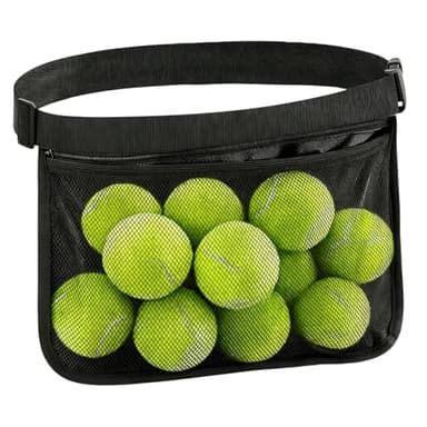 Alrhso Tennis Ball Waist Bag Tennis Ball Holder Waist Mesh Pickleball Bag Holder Carrier Adjustable Belt Holders for Pickleball with Waistband Clips for Training, Black