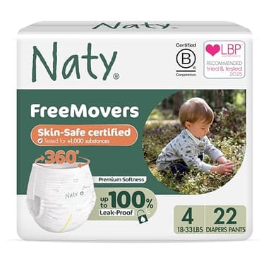Naty FreeMovers Pull Up Training Pants for Sensitive Skin | Hypoallergenic Potty Training Underwear | Absorbent & Leak-Proof for Toddler | Soft, Unscented| Size 4, 2T–3T (18–33 lbs), 22 Count