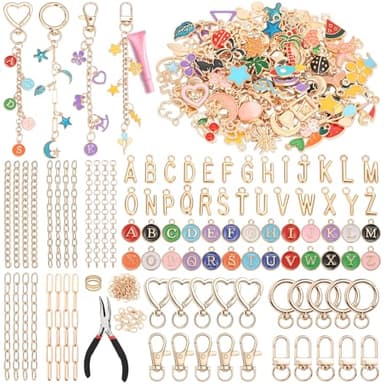 selizo 404Pcs Charms Lip Gloss Keychain Making Kit, DIY Craft Supplies with Charms, Key Chain Hooks, Jump Rings, Lobster Clasps, Chains, Jewelry Making Kit for Custom Keychains, Bags, Valentines Gifts