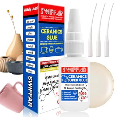 Ceramic Glue, Clear Super Ceramic Glue Repair Kit for Pottery and Porcelain, Food Safe Adhesive for Mug, Waterproof and Heat Resistant, Strong Bonding, Long Lasting, Quick Drying, Easy to Use