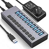 48W Powered USB Hub - ACASIS 10 Ports USB 3.0 Data Hub, Individual On/Off Switches, 12V/4A Power Adapter, Aluminum Housing, USB Splitter for PC, Computer, Mobile HDD, Flash Drive
