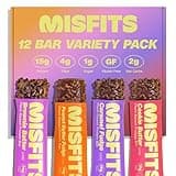 Misfits Vegan Protein Bars - Updated Gluten Free Recipe | Plant Based, Low Sugar & Carb, High Fiber Snacks | Variety Pack of 12 (4 Flavors)