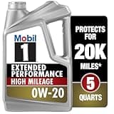 Mobil 1-123837 Extended Performance High Mileage 0W-20; 5QT, Gray