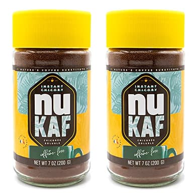 nuKAF By Gourmanity Instant Chicory Coffee Alternative, Brews Like Regular Coffee, All Natural 100% Chicory Root Powder, Great for Your Daily Drink, Rich in Prebiotics, Kosher, 7oz jars (Pack of 2)
