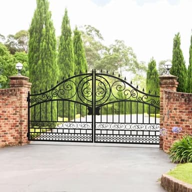 Chery Industrial 14x8 ft Steel Dual Swing Driveway Gate, European Style,Secure Outdoor Patio Door with Fully Welded Galvanized Steel Frame, Robust and Long-Lasting