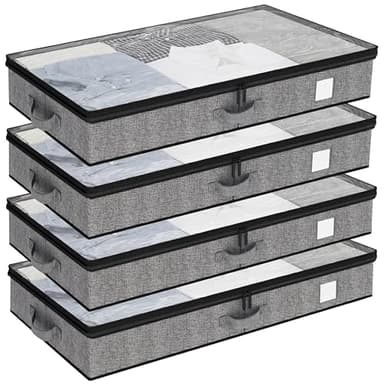 Fixwal Under Bed Storage Containers 4 Pack, Reinforced Underbed Organizer Below 4.5 Inches Low Profile Clothes Storage Bins with Sturdy Sidewalls and Bottom