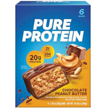 Pure Protein Bars, High Protein, Nutritious Snacks to Support Energy, Low Sugar, Gluten Free, Chocolate Peanut Butter, 1.76 Oz (Pack of 6)