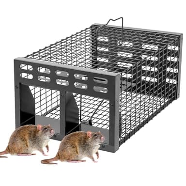 WHJIACHU Rat Trap, Humane Live Rat Trap & Automatic Reset Mouse Traps with Dual One-Way Door Design – Catch and Release for Mice, Chipmunks, Hamsters, and Other Rodents, Indoors & Outdoors(Black)