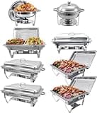 EVGTTI Chafing Dish Buffet Set 8 Pack Stainless Steel, Buffet Servers and Warmers Chafing Servers with Covers Folding Stand Food Warmer for Parties Buffets Catering Banquet Wedding