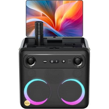 Ikarao Smart Karaoke Machine for Adults - with Lyrics Display, 32GB Karaoke Tablet, 2 Wireless Mics, Professional Karaoke System, 300W Peak Power, 4 DJ Lights, Karaoke Speaker for Any Occasion