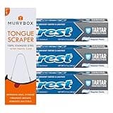 Tartar Protection Regular Paste, 5.7 oz (Pack of 3). Helps Control Tartar and Prevent Cavities | Cavity Protection Toothpaste + Tongue Cleaner MB with Travel Case