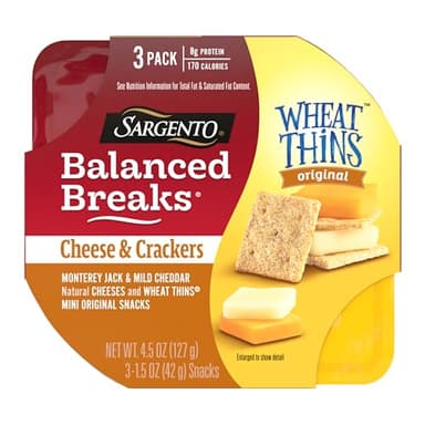 Sargento Balanced Breaks Cheese & Crackers, Monterey Jack & Mild Cheddar Natural Cheese and WHEAT THINS Mini Original Snacks Snack Kit, 3-Pack