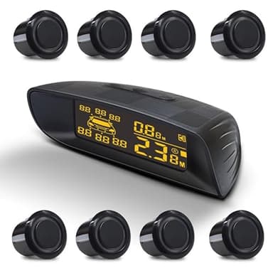 Front & Rear 8 Parking Sensor Kit with LCD Display Parktronic 22mm Probes Reverse Backup Radar System Distance Detection Sound Warning for Vehicle car SUV