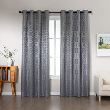 Amazon Basics Jacquard 2-Piece 100% Blackout Curtains, Living Room and Bedroom Drapes, Thermal Insulated Window Treatment, 52"x84", Grey