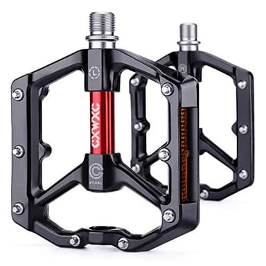CXWXC Road/MTB Bike Pedals - Aluminum Alloy Bicycle Pedals - Mountain Bike Pedal with Removable Anti-Skid Nails (A: Black-Red)