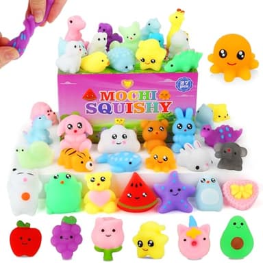 Mochi Squishy Toys, 27pcs Mini Kawaii Squishies Party Favors for Kids 4-8 8-12 Boys Girls Birthday Gifts Fidget Sensory Treasure Box Toys for Classroom Prizes Pinata Goodie Bags Xmas Stocking Stuffers