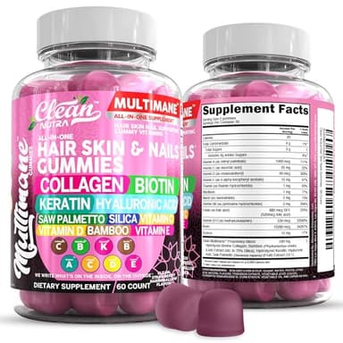 Clean Nutraceuticals Biotin Collagen Keratin Gummies | Hair Skin and Nails Vitamins for Women | Hyaluronic Acid Bamboo Vitamin A C D3 E Folate with Saw Palmetto Silica B3 B12 Vegan Gummy