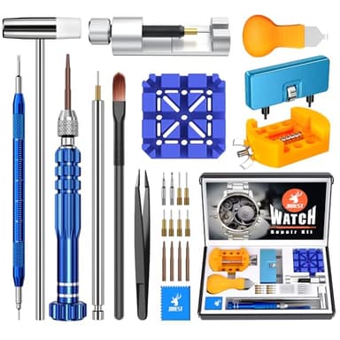 JOREST Watch Repair Kit for Battery Replacement & Link Removal, Resizing &Opener, Watch Repair and Cleaning Screwdriver Set, Wrench Back Remover, Spring Bar Tool