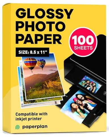 Glossy Photo Paper For Printer 8.5 x 11" - (100 Sheets) - Works with Inkjet Printer, Easy to Use, Premium Picture Paper