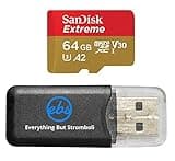 SanDisk 64GB Micro SDXC Memory Card Extreme Works with GoPro Hero 7 Black, Silver, Hero7 White UHS-1 U3 A2 with (1) Everything But Stromboli (TM) Micro Card Reader