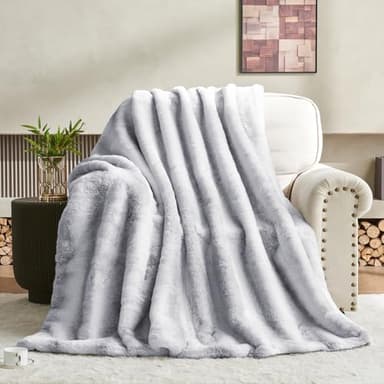 LOOMORA Luxury Faux Fur Blanket - Soft Warm Plush Blankets for Couch Sofa Bed, Fluffy Thick Throws for Bedroom, Office, Living Room, Decorative Reversible, Not Easy to shed- 60"x80", Grey/White
