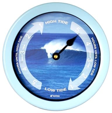 JUSTIME 8.5 Inch Atlantic Tide Clock for East Coast, High Tide Low Tide Clock with Plastic Water Resistant Case, Colorful Graphics Designed Home Wall Décor(TT022-Wave L Blue)