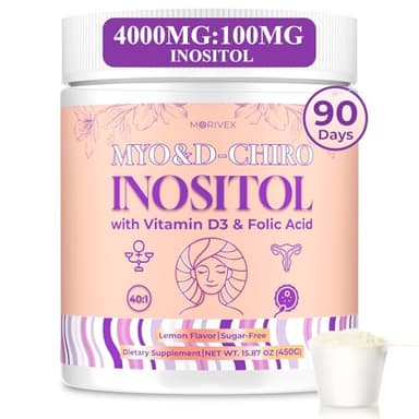 90-Day Myo-Inositol & D-Chiro Inositol Supplement for Women, Fertility Supplements Hormonal Balance for Women Ovarian Health Support, High 4000mg:100mg Inositol Powder with Folic Acid & Vitamin, Vegan