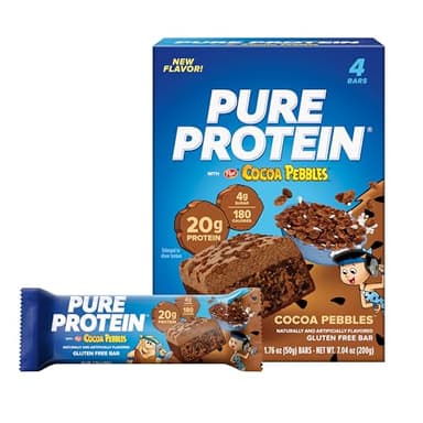 Pure Protein Cocoa PEBBLES™ Protein Bars – 20g Protein, 4g Sugar, 180 Calories (4 count) Low Sugar* High Protein Snack - Gluten Free - Perfect for a Healthy Snack.