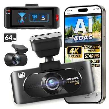 Pernis 4k AI Dash Cam Front and Rear,STARVIS 2 Sensor,Free Card Included,5.8GHz WiFi Dash Camera for Cars,Built-in GPS,G-Sensor,Night Vision,3.16" Screen,24H Parking Mode,Support 1T Max