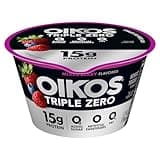 Oikos Triple Zero Mixed Berry Nonfat Greek Yogurt, 0% Fat, 0g Added Sugar and 0 Artificial Sweeteners, Just Delicious High Protein Yogurt, 5.3 OZ Cup