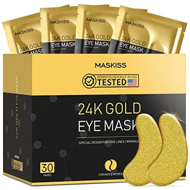 Maskiss 24k Gold Under Eye Patches (30 Pairs), Eye Mask, Collagen Skin Care Products, Eye Patches for Puffy Eyes, Eye Masks for Dark Circles and Puffiness.