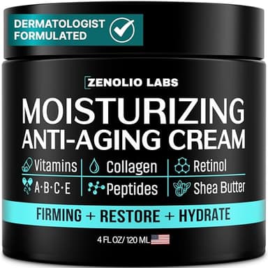 Mens Face Moisturizer Cream - Anti Aging & Wrinkle Face Cream - Mens Facial Moisturizer - Retinol, Collagen, Peptides, Vitamins E & A - Facial Skin Care - After Shave Lotion - Day & Night - 4 oz