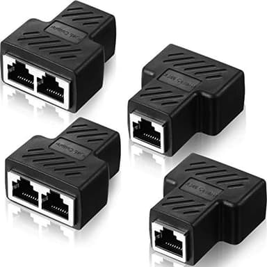 Frienda 4 Pieces RJ45 Ethernet Splitter Connectors 1 to 2 Splitter Connectors LAN Ethernet Plug Adapter Compatible with Cat5 Cat6 Cable, Two Computer Can Surf The Internet at The Same Time (Black)