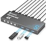 USB 3.0 HDMI KVM Switch 1 Monitors 4 Computers, 4K@60Hz KVM Switches for 4 Computers Sharing Monitor Keyboard Mouse Hard Drives Printer, with EDID Adaptive,1 HDMI Cable and 4 USB Cable
