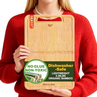 Dishwasher Safe&Lightweight&Durable,Healthy and No Glue&Non Toxic Large Bamboo Cutting Board with hands for Kitchen,Plastic Free & Juice Groove, Non-solid wood Cutting Board for Meat(16 * 11inch)