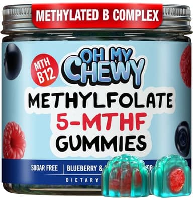 Center-Filled 5-MTHF Folate L-Methylfolate Gummies - Sugar-Free MTHFR Vitamins B Complex Support for Kids, Teens & Adults with Methylated B1, B6 and B12 Cofactor - Mood, Behavior, Cognition - 60 Count