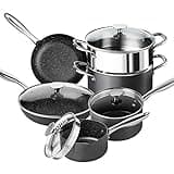 MICHELANGELO Hard Anodized Cookware Set - 10 Pcs Non Stick Pots and Pans Set with Granite Interior, Induction Cookware Set with Steamer Insert
