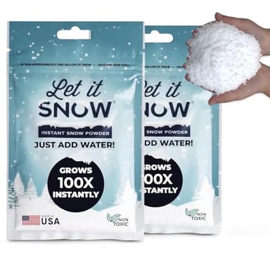 Let it Snow Instant Fake Snow Powder - Made in The USA, Safe & Easy to Use Artificial Snow for Slime, Holiday Decorations, Photography & Sensory Play, 2 Packs, Makes 2 Gallons