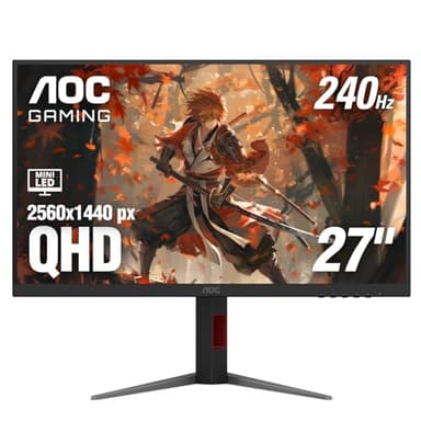 AOC Gaming Q27G4ZMN 27" Mini-LED Gaming Monitor, QHD Ultra Wide 1440p, 240Hz, 1ms, DisplayHDR 1000, Adaptive-Sync, 1152 Dimming Zones, Xbox/PS5/Switch Ready, 3-Year Zero-Bright-dot.